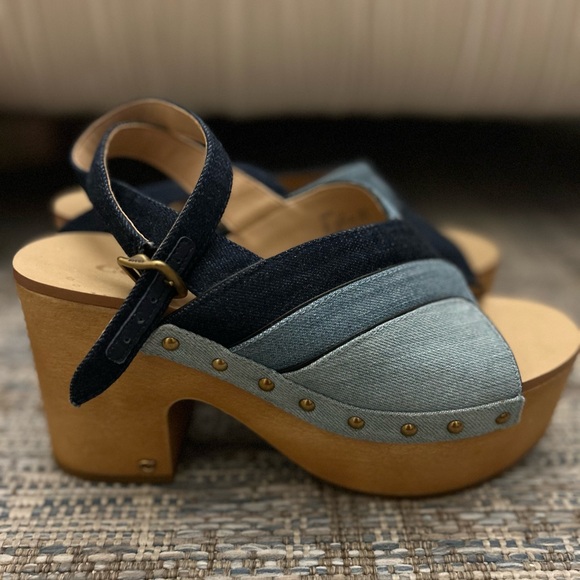 Coach wooden and denim clog wedge sandals size 6 - Picture 4 of 12